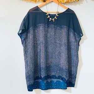 Halogen Navy and White Blouse with Sheer Detail
